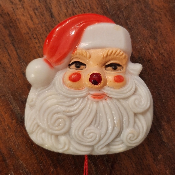 Vintage Blow Mold Santa Pin w/ Pull String Light Up Nose 1960s
